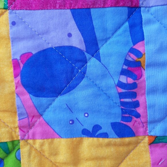 Handmade Fabric Baby Quilt Hand Quilted Cotton 30" x 34" - Picture 2 of 8